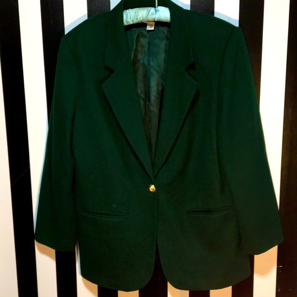 Hunter Green 100% Wool Vintage Blazer Coat Jacket 14/16 Woman’s Large XL Plus - Picture 1 of 11